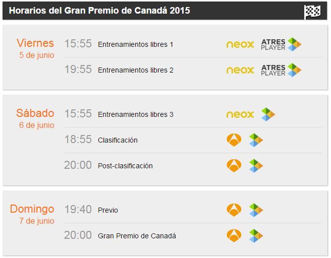 Horarios F1 GP de Canadá 2015 en Antena 3