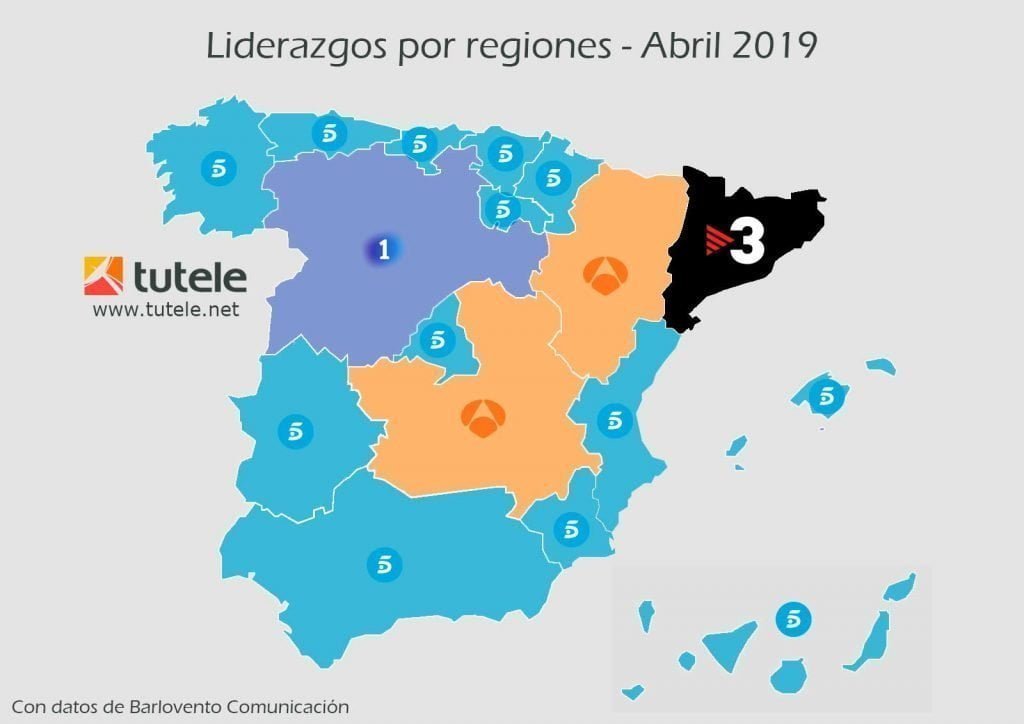 Mapa audiencias por regiones abril 2019