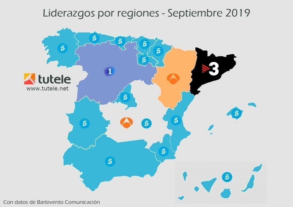 mapa audiencias por regiones septiembre 2019